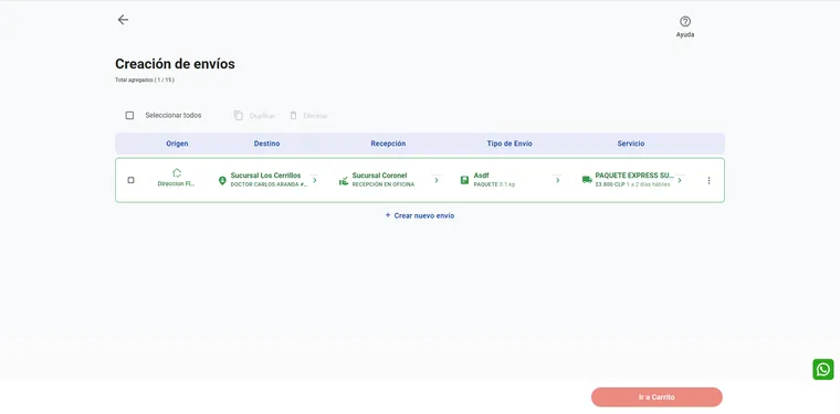 Correos de Chile — Sucursal Virtual v2: Creación de envios