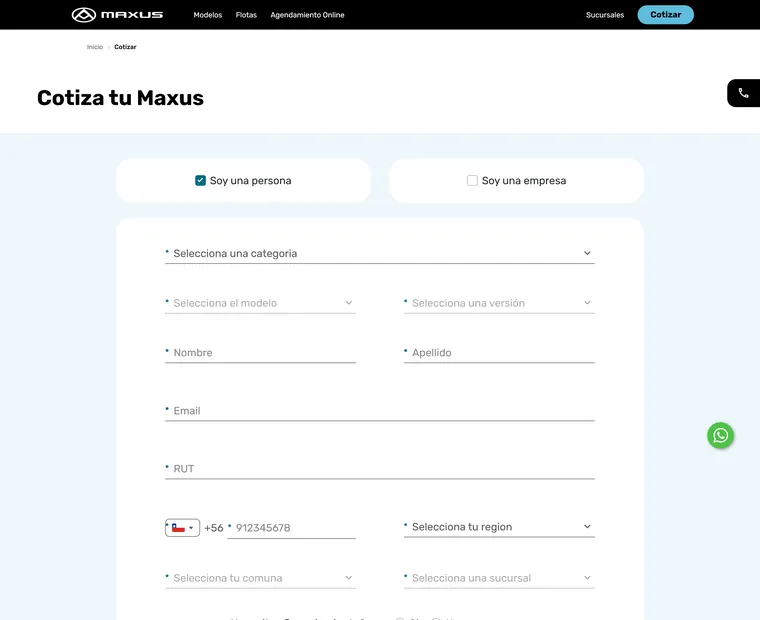 Maxus Chile: Cotizador