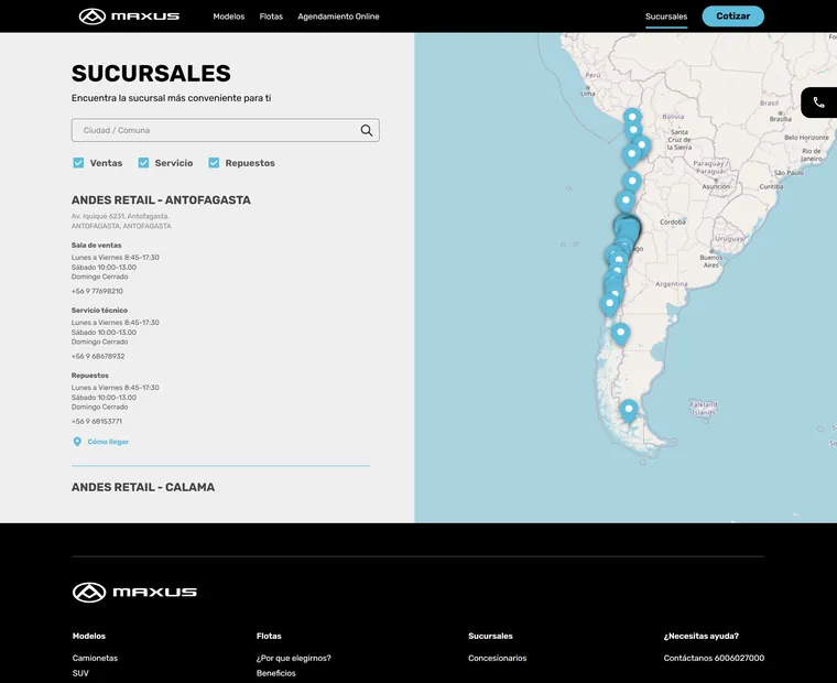 Maxus Chile: Sucursales