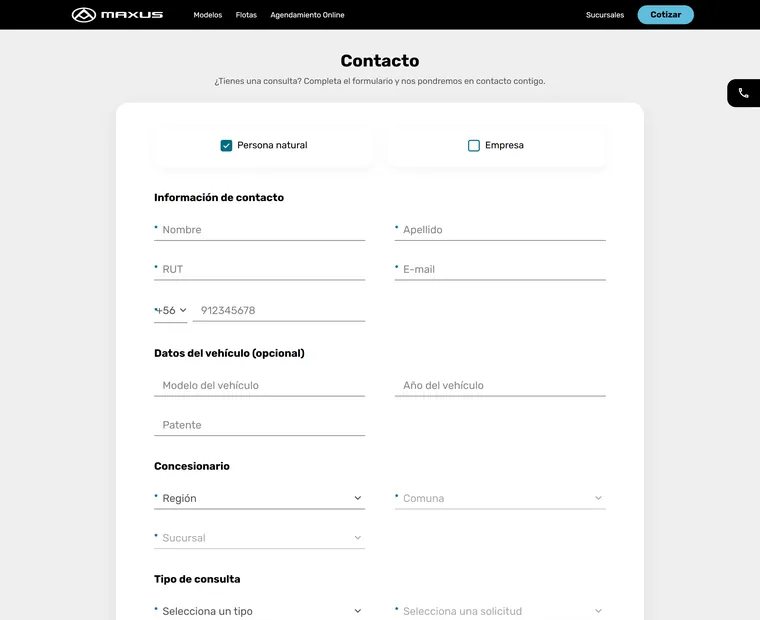 Maxus Chile: Contacto